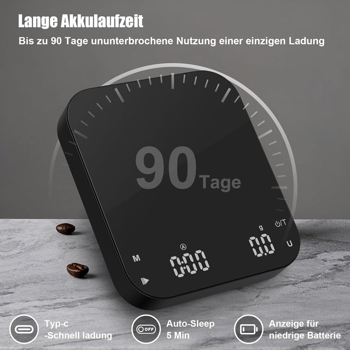 Diyife Kaffeewaage mit Timer, 3kg/0,1g Wiederaufladbare Espresso Waage mit HD LCD Display, Tara Funk