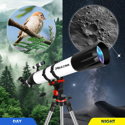 MEEZAA Teleskop, Teleskop Astronomie Erwachsene Profi, 90mm Blende 800mm AZ Mount Astronomisches Ref