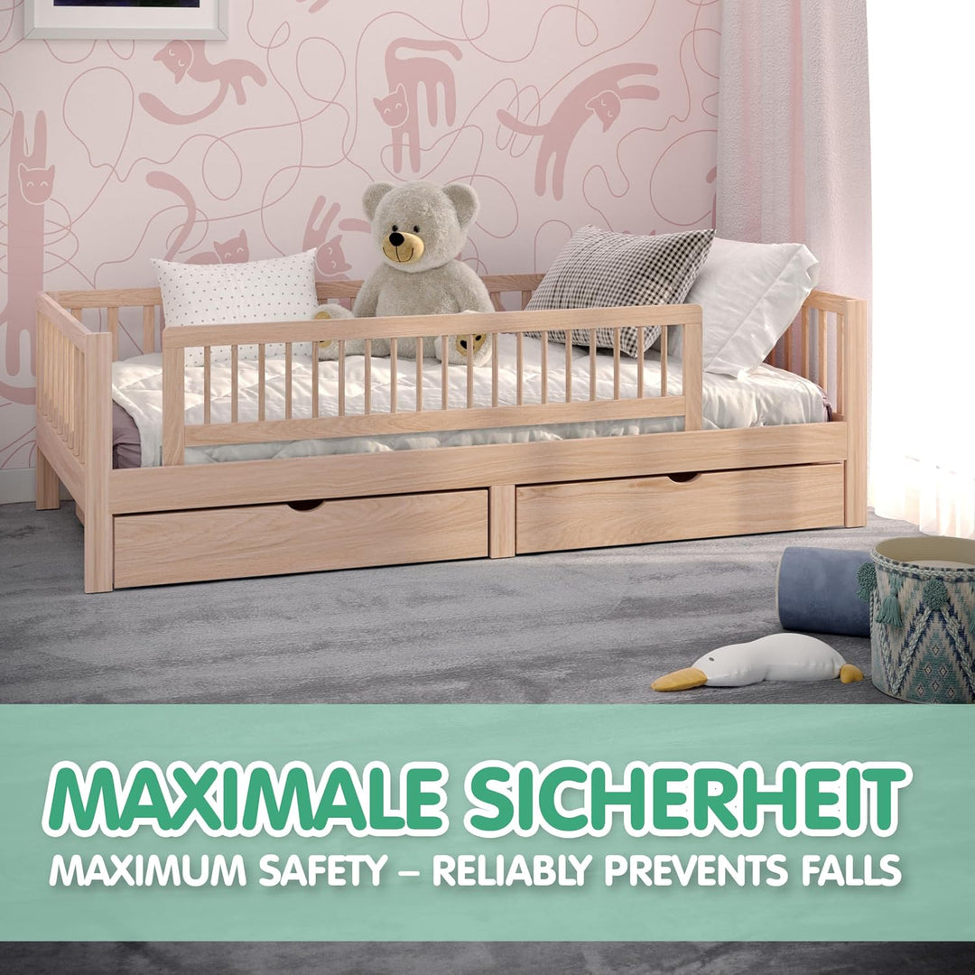 BAR Bettgitter Rausfallschutz klappbar aus Holz – faltbares Bettschutzgitter &amp; Fallschutz für Babys