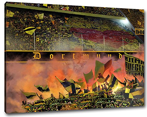 Ultras-Art Herz von Dortmund Format- 80x60, Bild auf Leinwand XL, fertig gerahmt