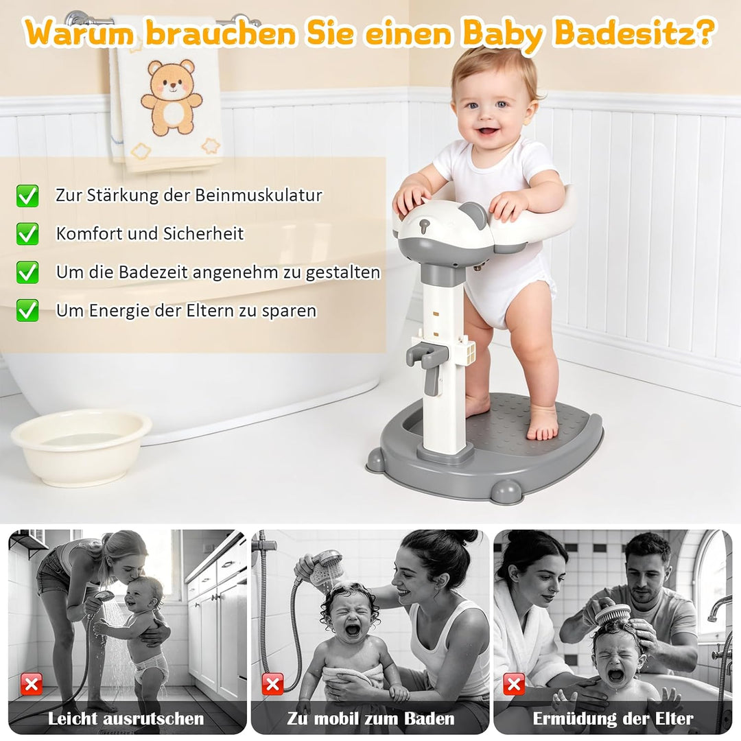 Baby Dusche Ständer – Einstellbarer Baby Shower Stand Support mit AntiRutsch-Basis, Anehmbarem Sitz,