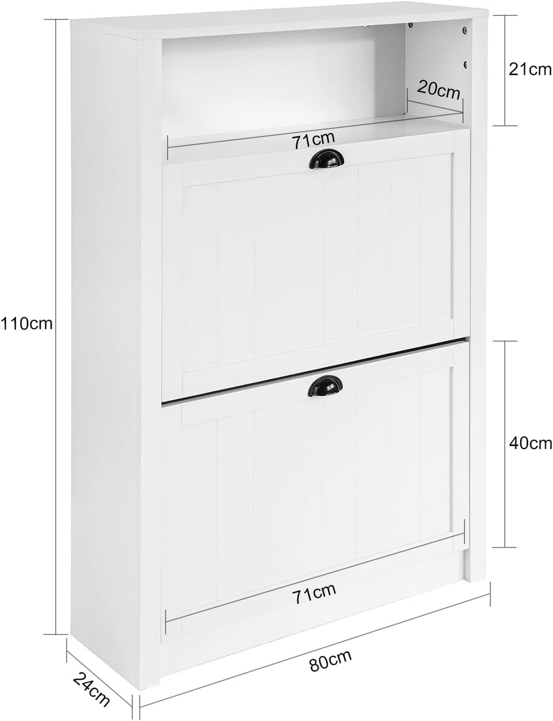 SoBuy FSR87-W Schuhkipper Schuhschrank schmal mit 2 Klappen Schuhregal mit 4 Ablageflächen Schuhkomm