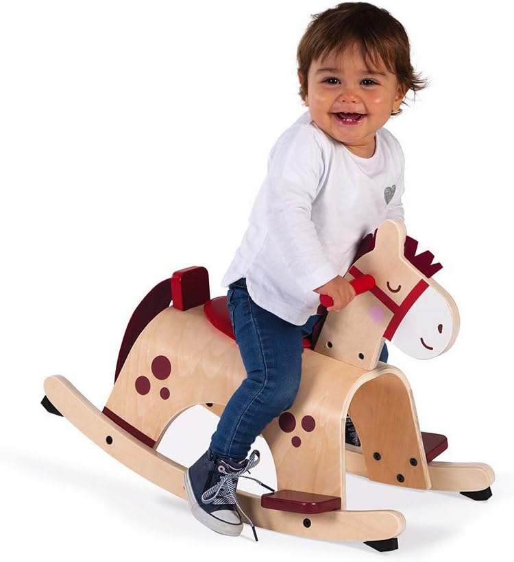 Janod - Holz Schaukelpferd ‘Pony’ - Babyspielzeug - Ideal zum Gleichgewicht Lernen - Anti-Kipp Syste