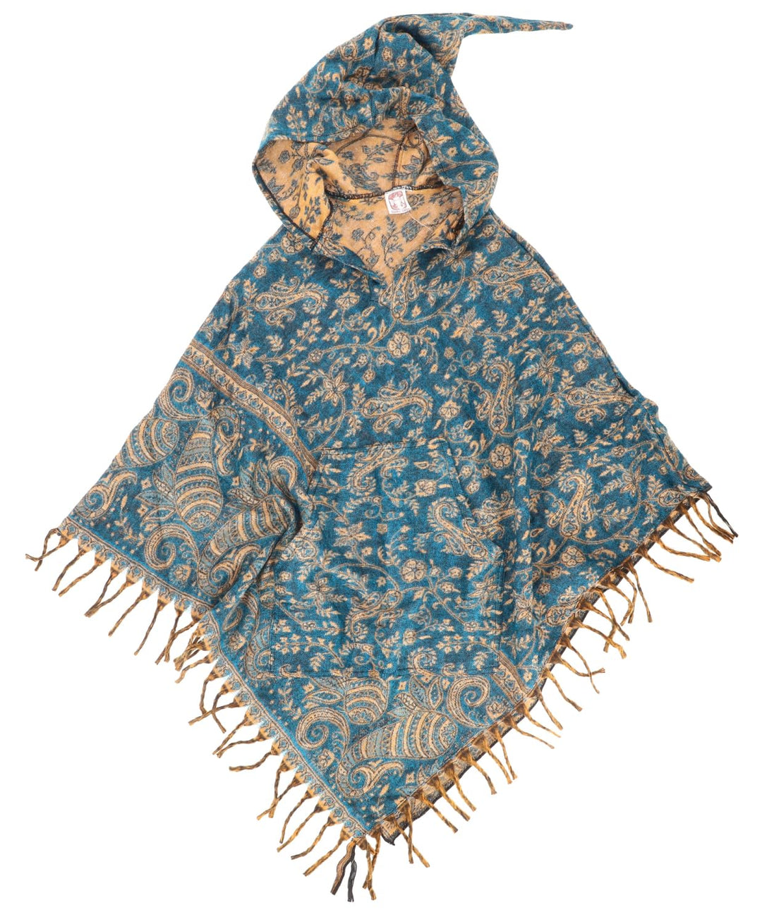 GURU SHOP Ethno, Hippie Poncho mit Langer Zipfelkapuze, Damen Petrol, Petrol