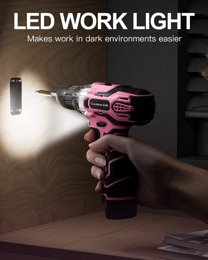 Akkuschrauber 12V Pink Rosa, Akkubohrer Klein, Akku Bohrschrauber Set mit 15 Zubehör und Tasche, 18+