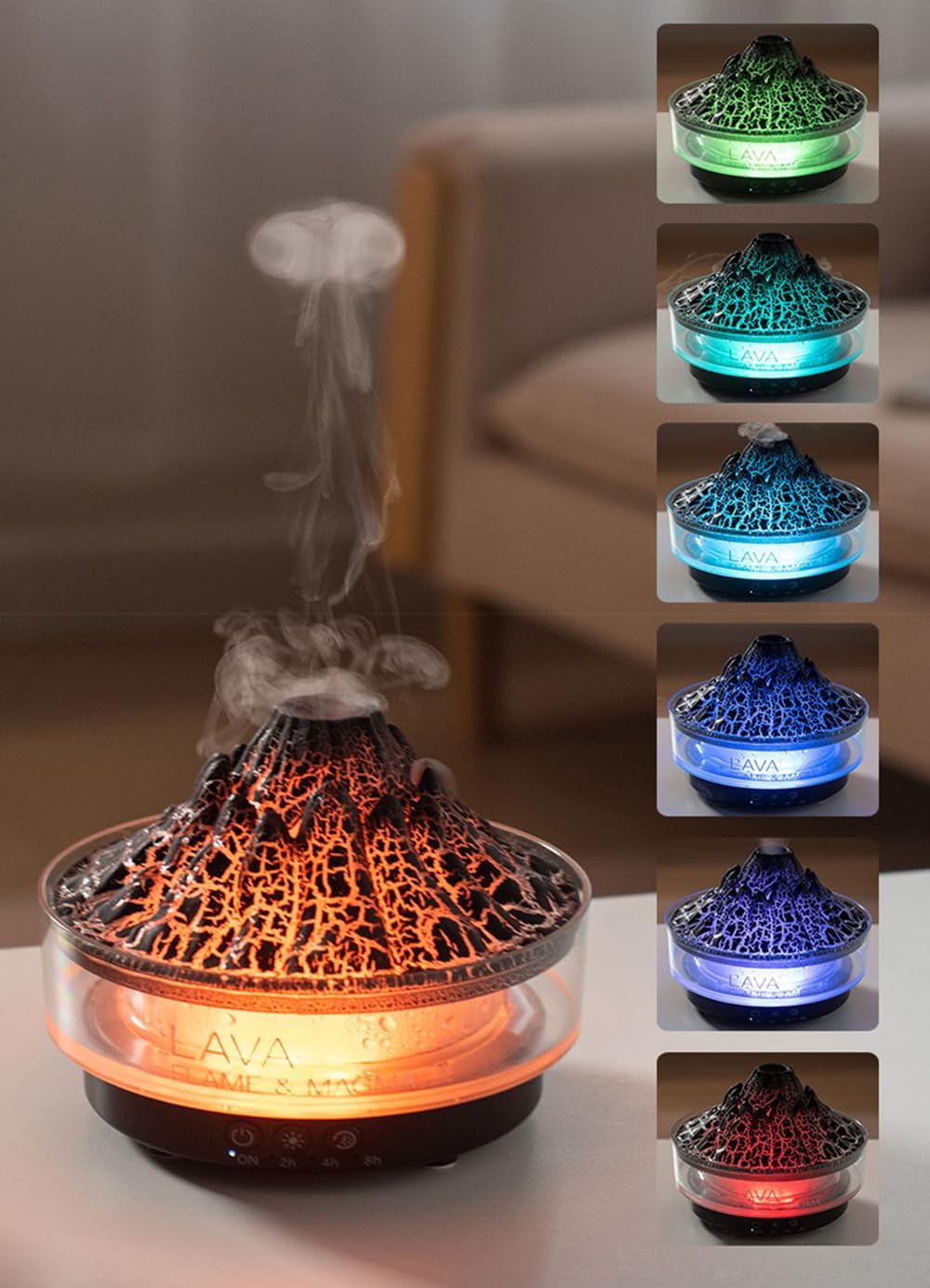 ThreeH Vulkan Luftbefeuchter & Aroma Diffusor 7-Farben LED Dualmodus Schlafzimmer/Büro, Schwarz, Sch