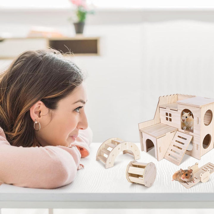 Hamster Haus aus Holz, Hamster Spielzeug, 7 Stück DIY Haus für Meerschweinchen Holz, Hamster Haus Gl