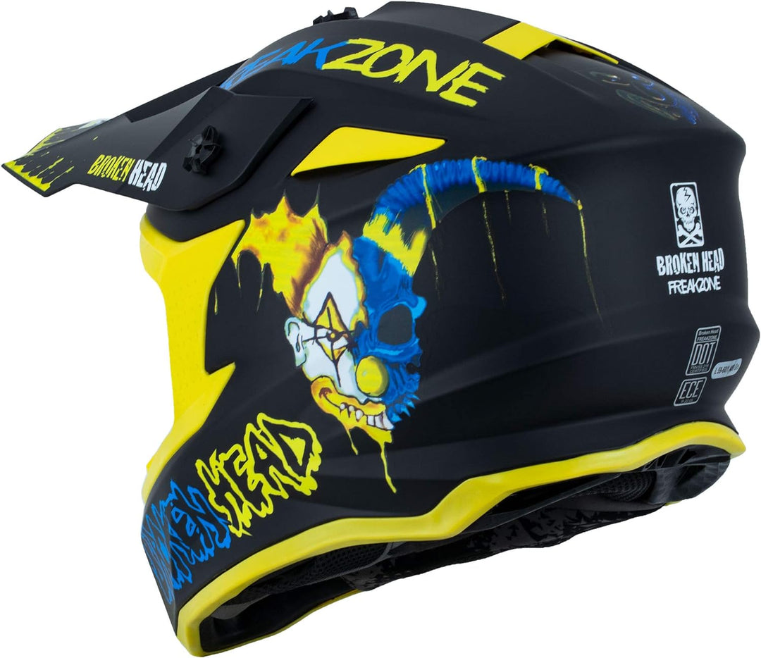 Broken Head FreakZone Motocross-Helm Blau-Gelb – Cross-Helm – MX – Quad – Supermoto M 57-58 cm, M 57