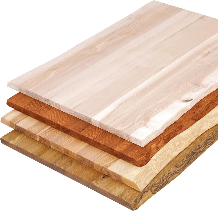 LAMO Manufaktur Massivholzplatte Tischplatte Baumkante für Schreibtisch, Esstisch, 120x60 cm, Roh, L