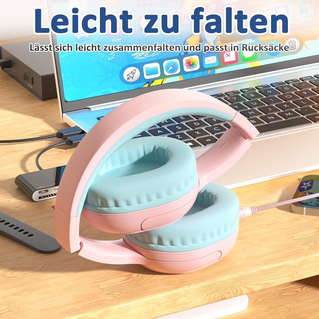 Kinder Over-Ear Kopfhörer mit Kabel und Mikrofon, Lautstärkebegrenzung 85/94 dB, Faltbares Design, f