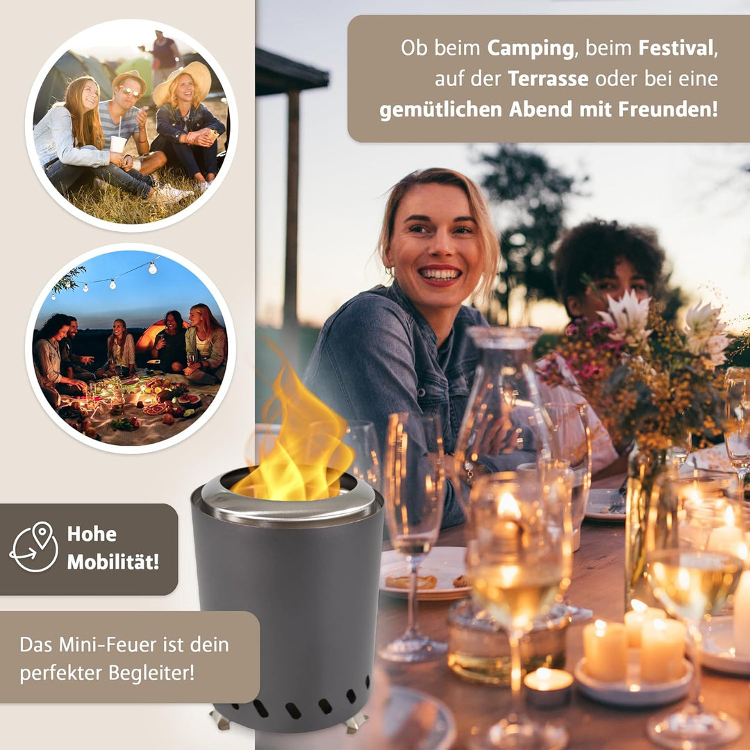 Tischkamin anthrazti rauchfrei, Tischfeuer Outdoor, Mini-Feuerstelle tragbar mit Tragetasche, rauchf