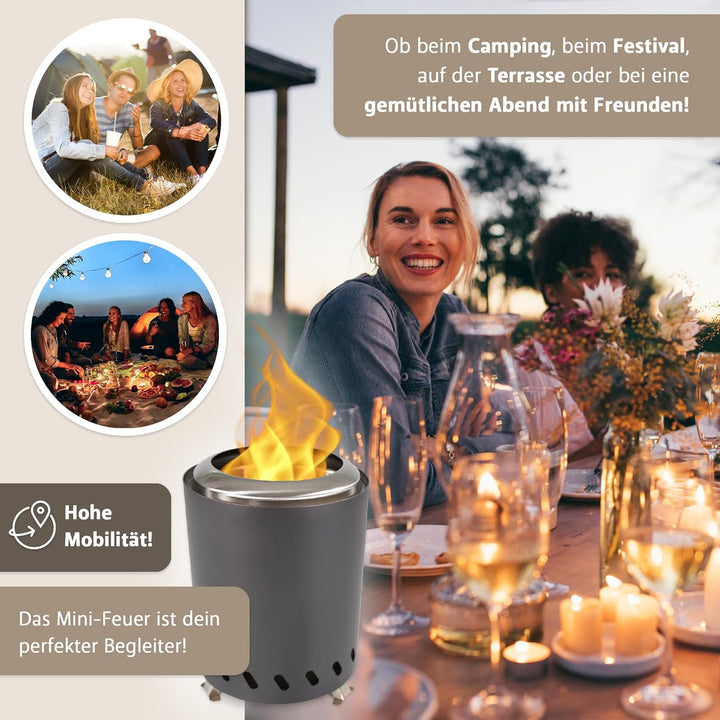 Tischkamin anthrazti rauchfrei, Tischfeuer Outdoor, Mini-Feuerstelle tragbar mit Tragetasche, rauchf