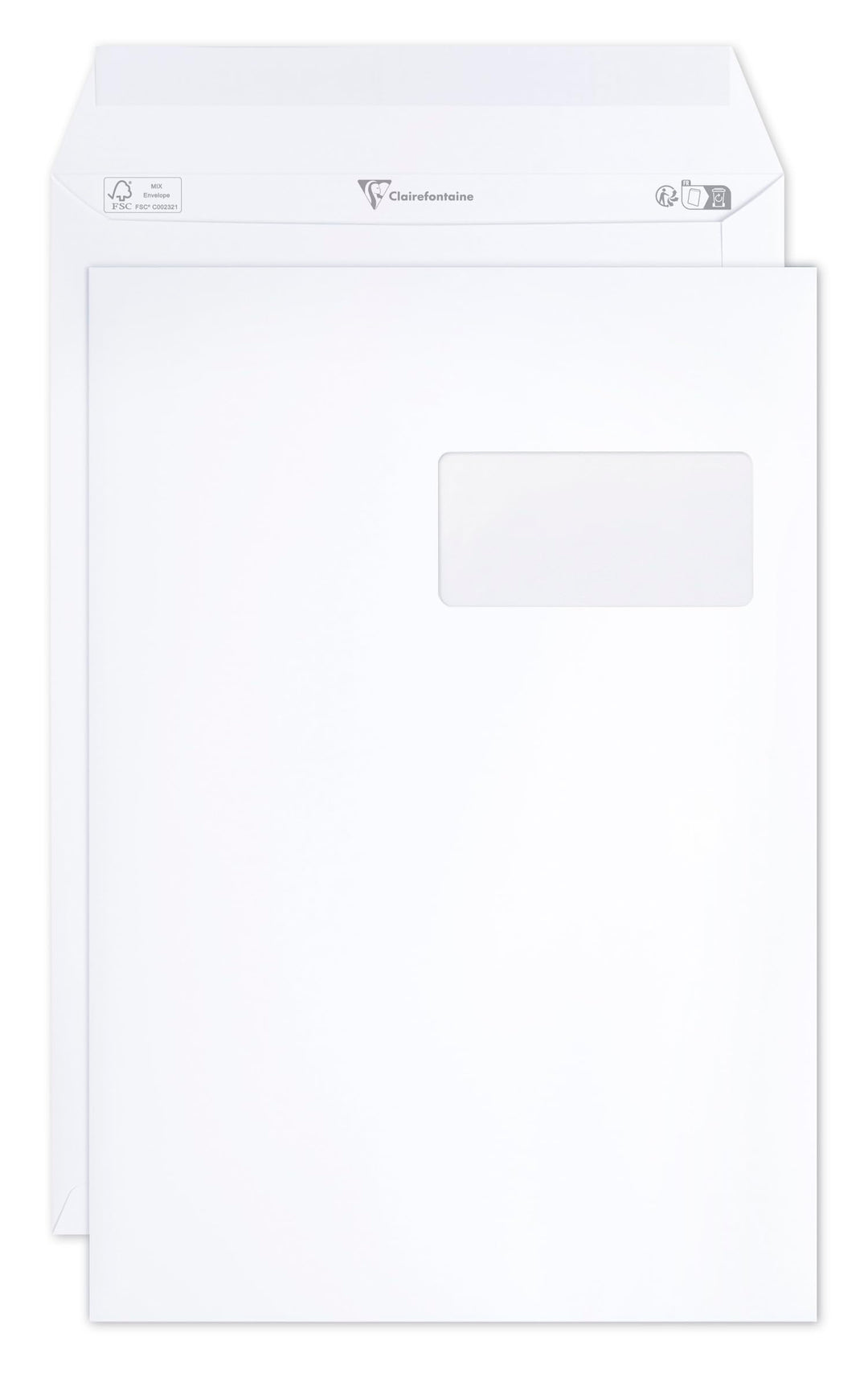 Clairefontaine 10250C - Karton mit 250 Versandtaschen weiss C4-229x324 mm, selbstklebend,120g, mit S