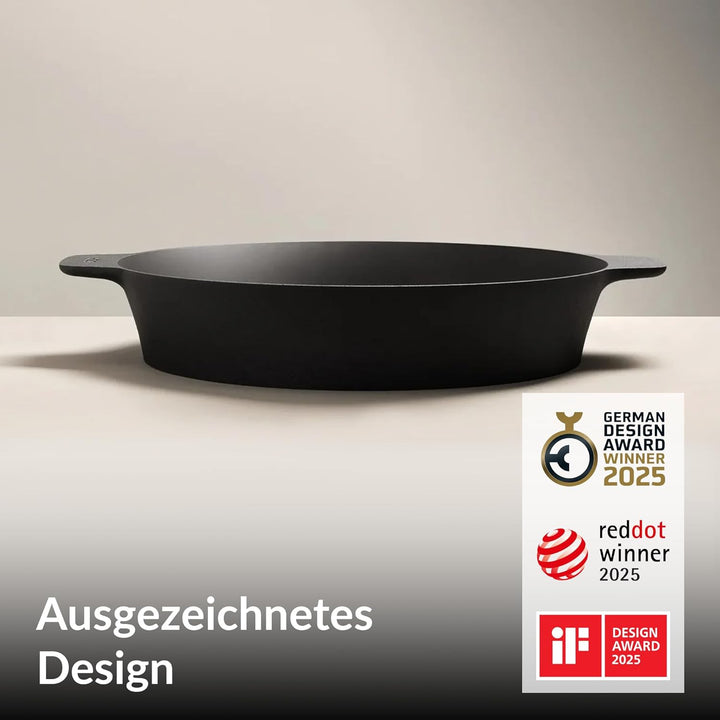 STUR - ORIGINAL Gusseisenpfanne Induktion 32cm mit 2 Griffen - Cast Iron Pan für alle Herdarten - Gr