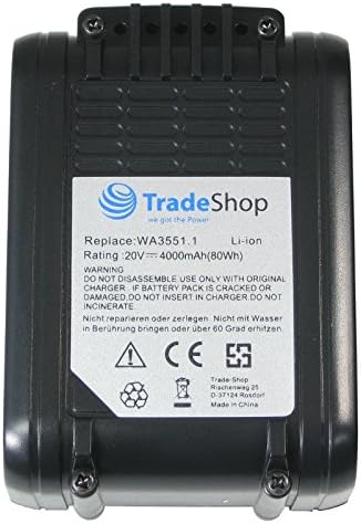 2x Trade-Shop Premium Li-Ion Akku 20V / 4000mAh / 80Wh ersetzt Worx WA3528, WA3553.2. WA3551.1 für W