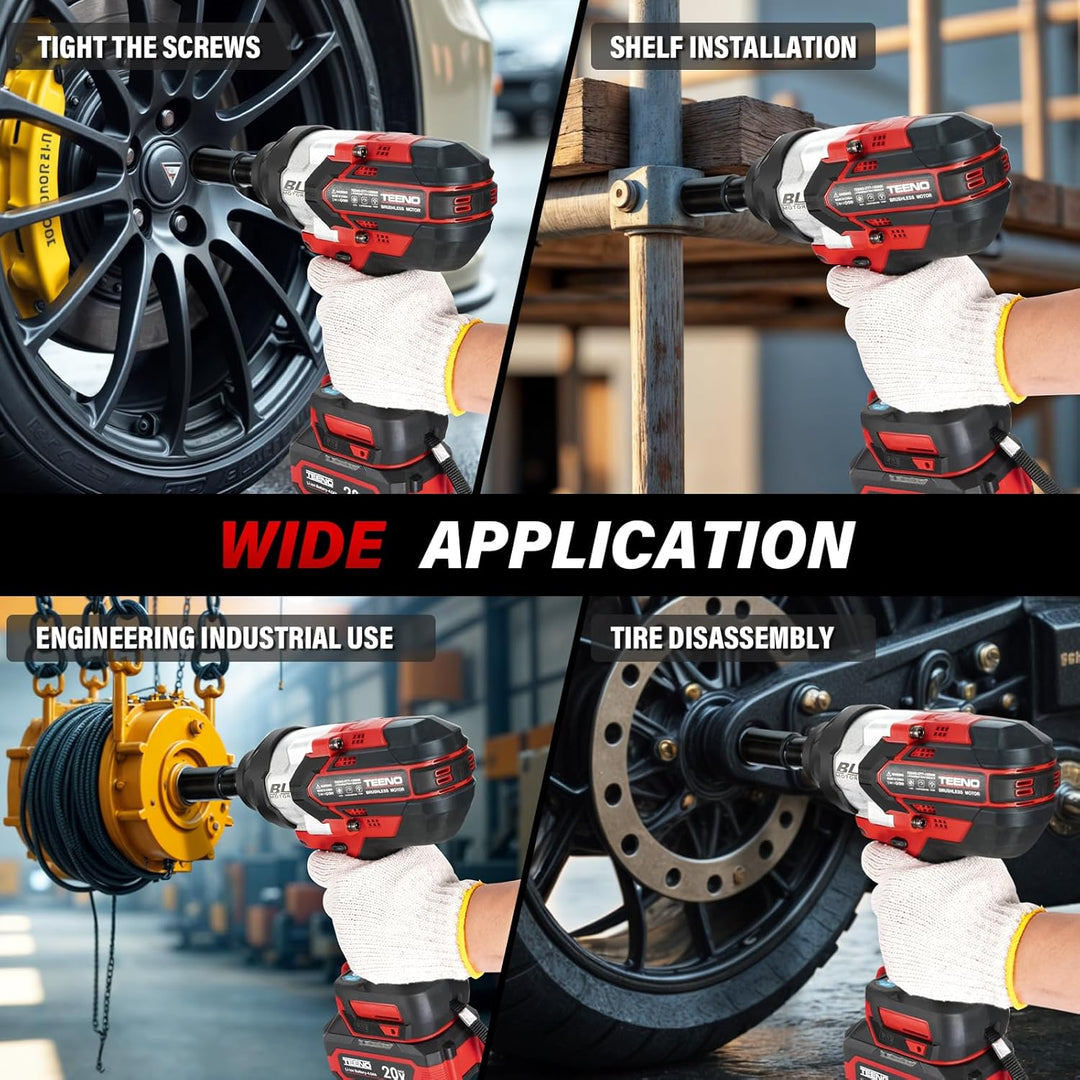 TEENO 1/2 Zoll Akku-Schlagschrauber Brushless, 1300 N·m Drehmoment, 2×4,0 Ah Akkus, inkl mit 5 Steck