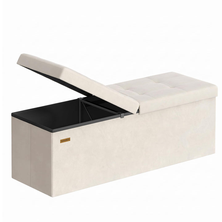 SONGMICS Sitzbank mit Stauraum, klappbare Sitztruhe, 38 x 110 x 38 cm | Aufbewahrungsbox, Deckel kla