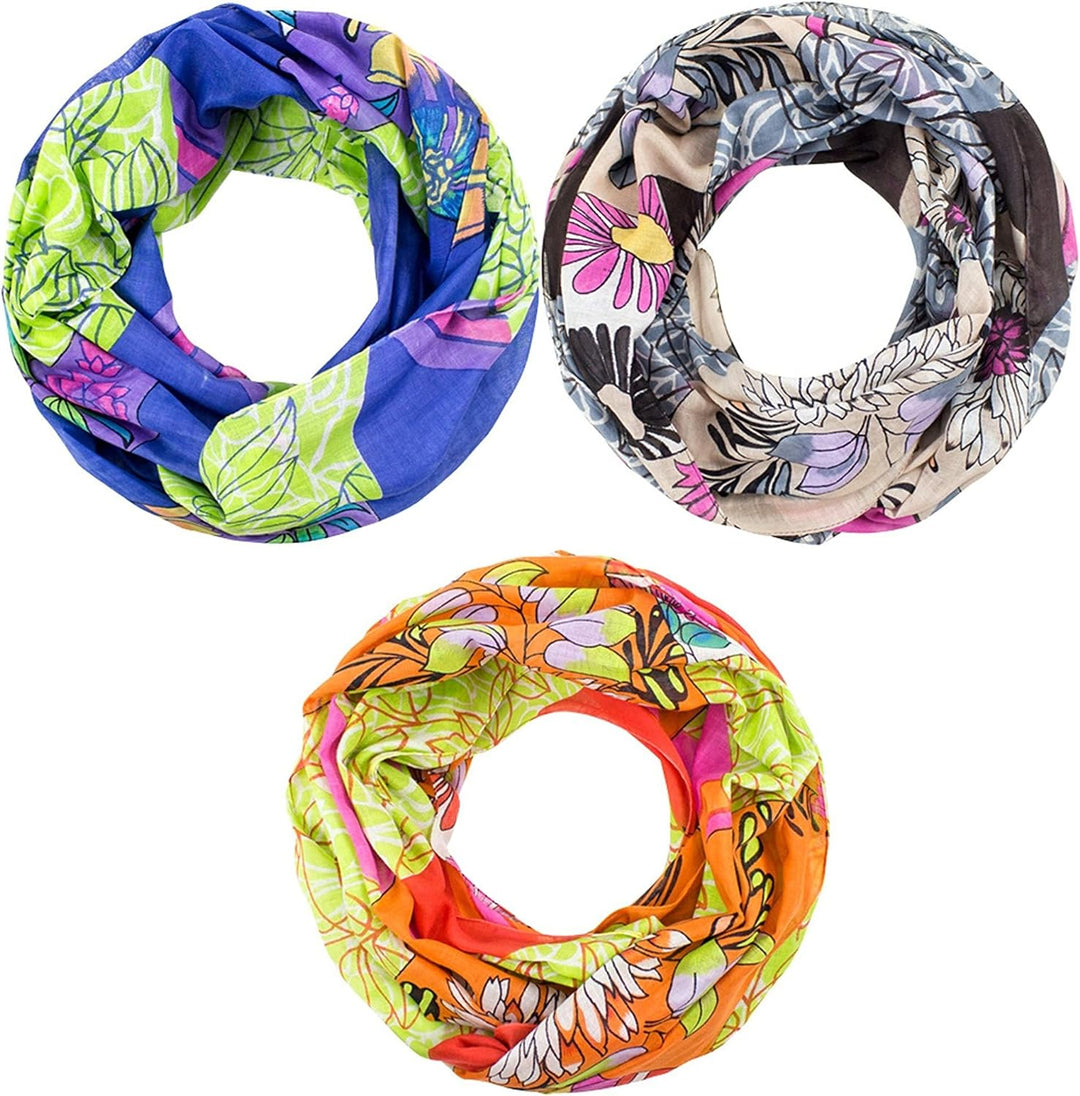 Sunsa Damen 3 Set Loop Schals. 100% Baumwolle Schlauchschals für Frühlings/Sommer. Dünne Loopschals