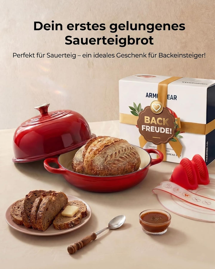 Gusseisen Topf Brot Backen, 4,7L Bräter Emaille Schmortopf mit Deckel und Griffen, 24 cm Dutch Oven,