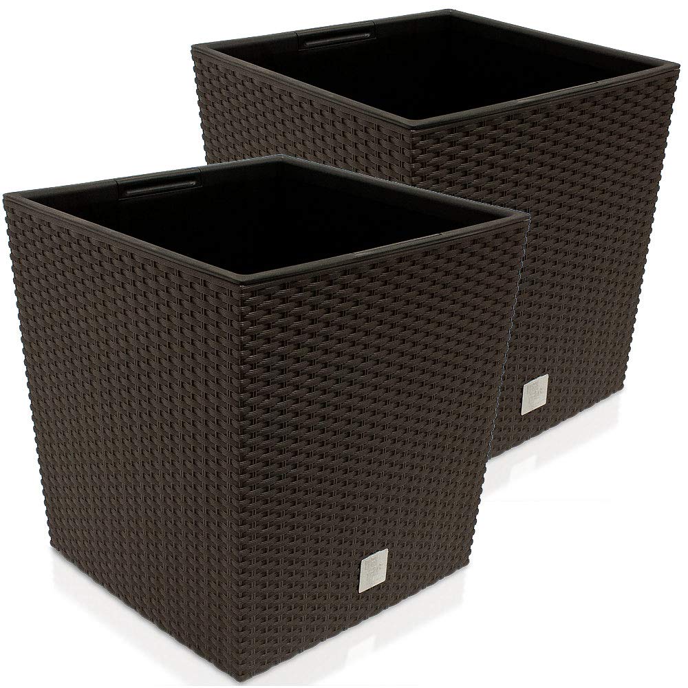 Deuba® 2X Blumentopf 65L 40x40x41cm Rato Low Innentopf Mit Griffen Wetterfest Rattanoptik Pflanzkast