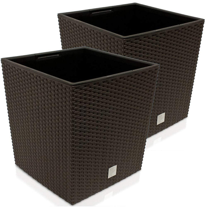 Deuba® 2X Blumentopf 65L 40x40x41cm Rato Low Innentopf Mit Griffen Wetterfest Rattanoptik Pflanzkast