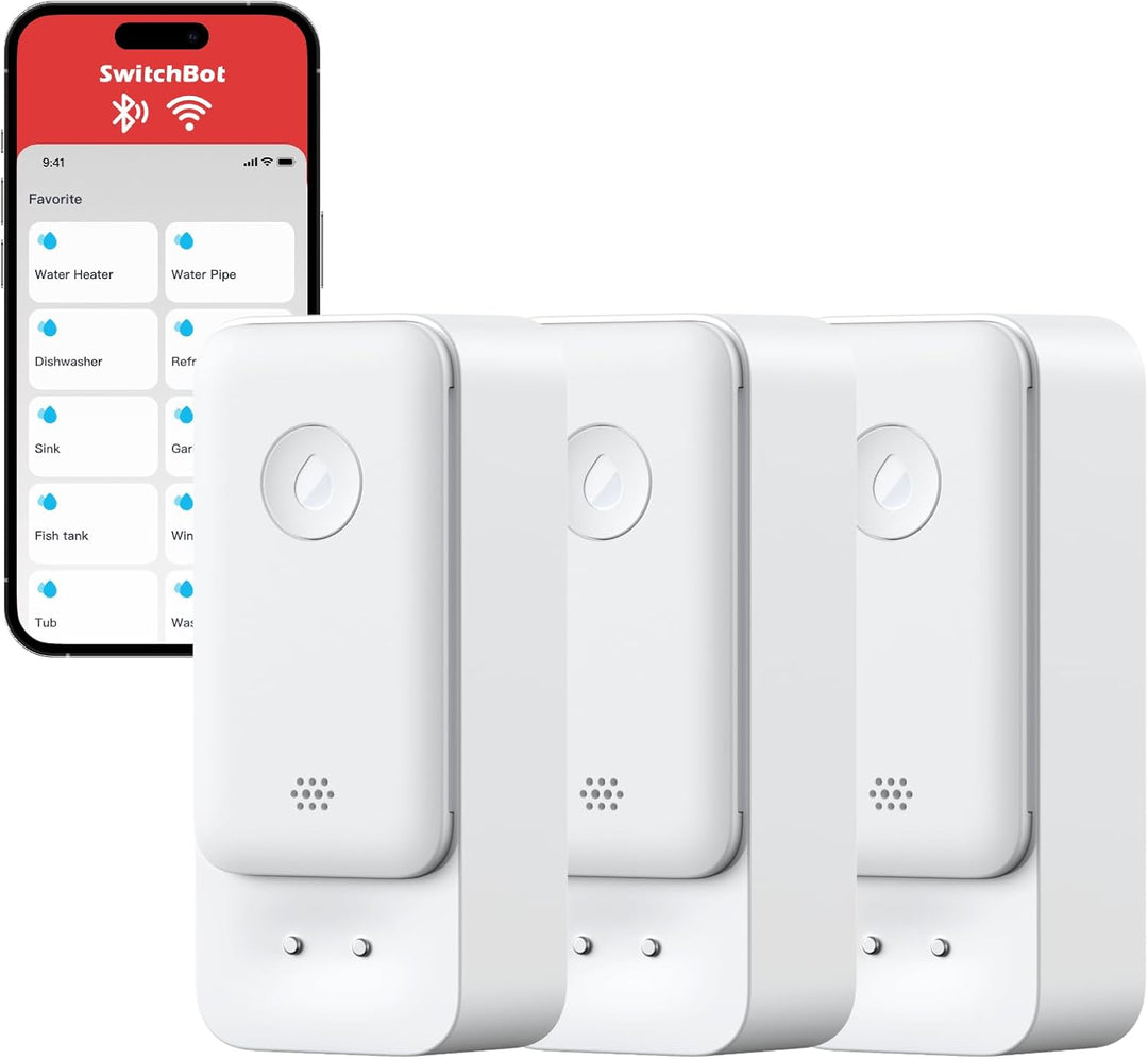 SwitchBot WLAN Wassermelder 3er Pack, Smart Wassersensor, 100dB Einstellbarer Alarm&App-Benachrichti