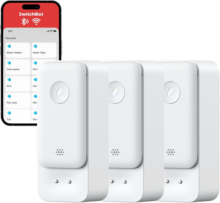 SwitchBot WLAN Wassermelder 3er Pack, Smart Wassersensor, 100dB Einstellbarer Alarm&App-Benachrichti