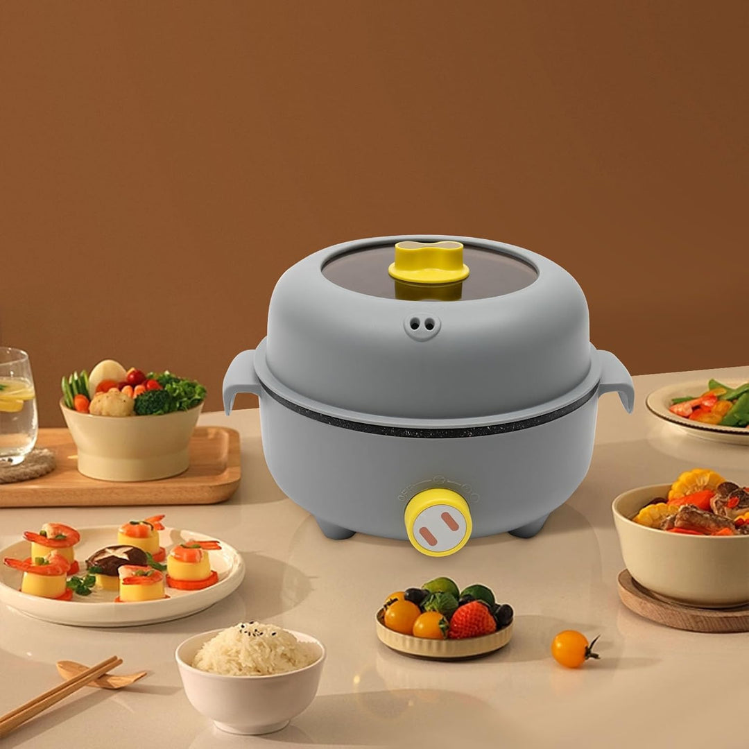 1.5L Elektrischer Hot Pot, Mini Multikocher mit 2 Dampfrosten für 1-2 Personen Haushalte Studentenwo