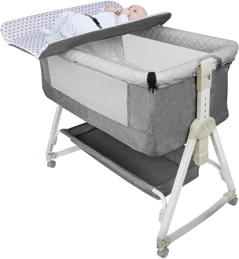 homewell 2 en 1 Lit Cododo Bebe Pliable, Berceau Cododo 0-30 Mois, 6 Réglages de Hauteur, Berceau bé