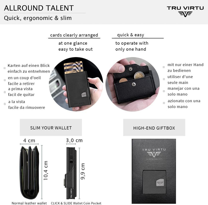Tru Virtu® Karten-Portemonnaie Click & Slide Coin Pocket Nappa Black/Black I Kreditkartenetui I Kart