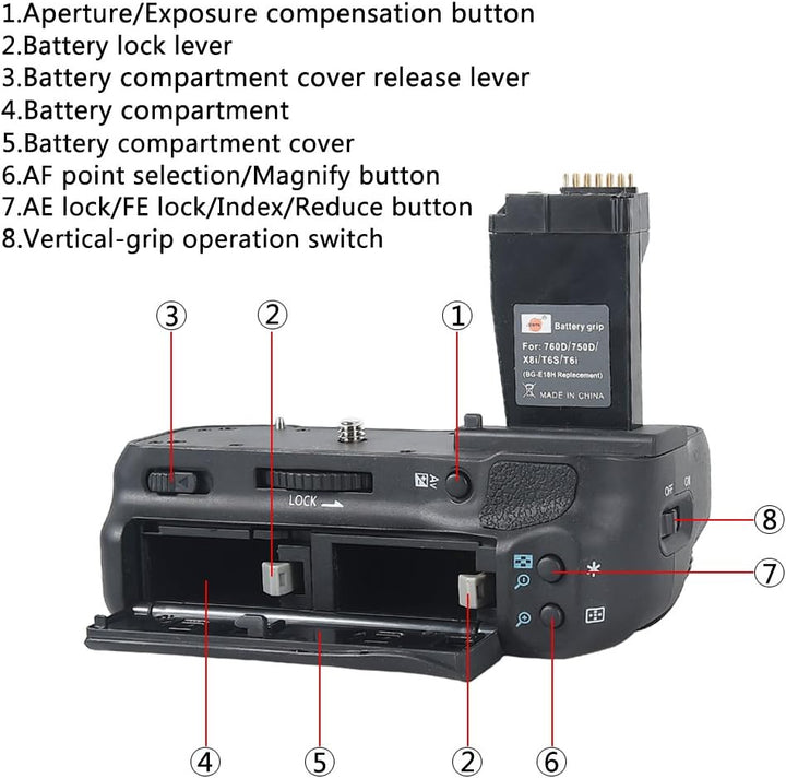 DSTE® Batterie Griff Kompatibel für Canon EOS 760D 750D IX8 T6S T61 DSLR Digital Kamera als BG-E18