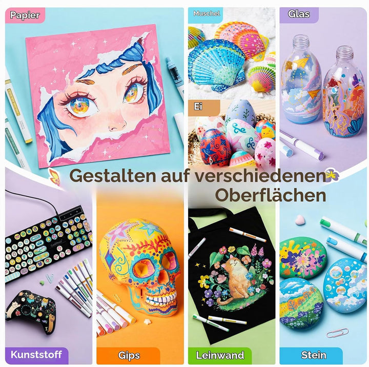 Ohuhu Acrylstifte mit Rundspitze 48 Farben – Auto-Tintenregulierung, Hochdeckende Acrylic Markers, W