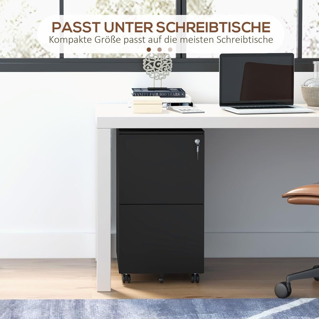 Vinsetto Rollcontainer Aktenschrank mit 2 Schubladen, Abschliessbarer Büroschrank mit Rollen, Büroco