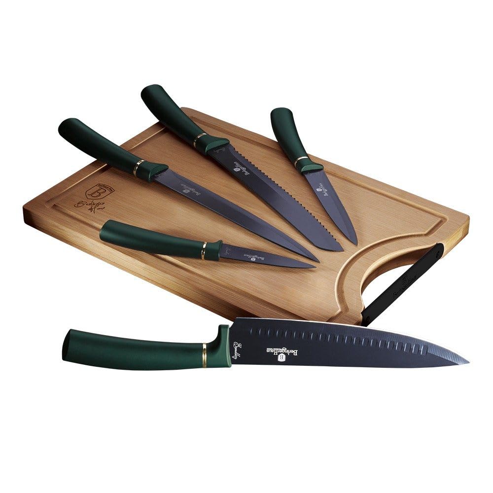 N / A 6-Tlg Messerset Messer-Set mit Schneidebrett BERLINGER HAUS METALLIC EMERALD LINE BH-2551