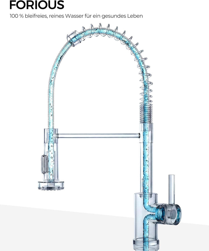 FORIOUS Wasserhahn Küche Schwarz, Hoher Bogen Hochdruck Küchenarmatur mit Herunterziehen Brause Arma