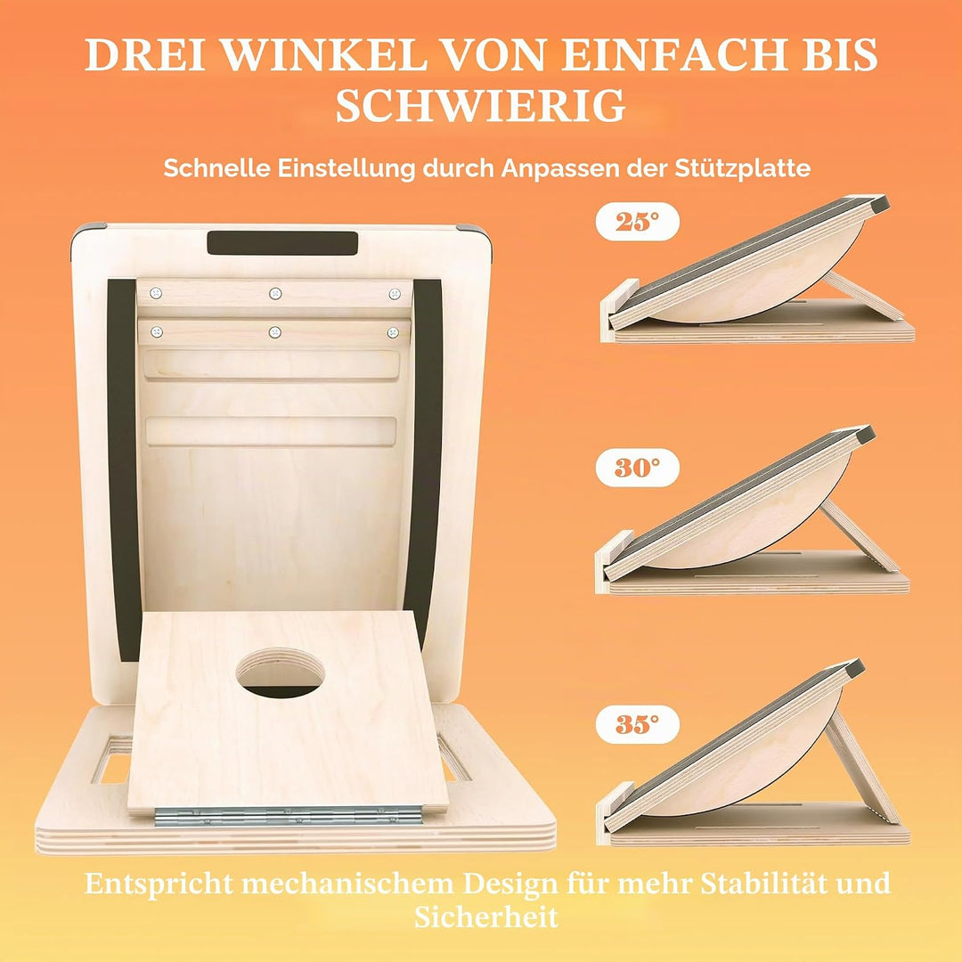 Professionelles 2-in-1 Holz Schrägbrett & Balance Board Verstellbares Neigungsbrett und Wadendehner,