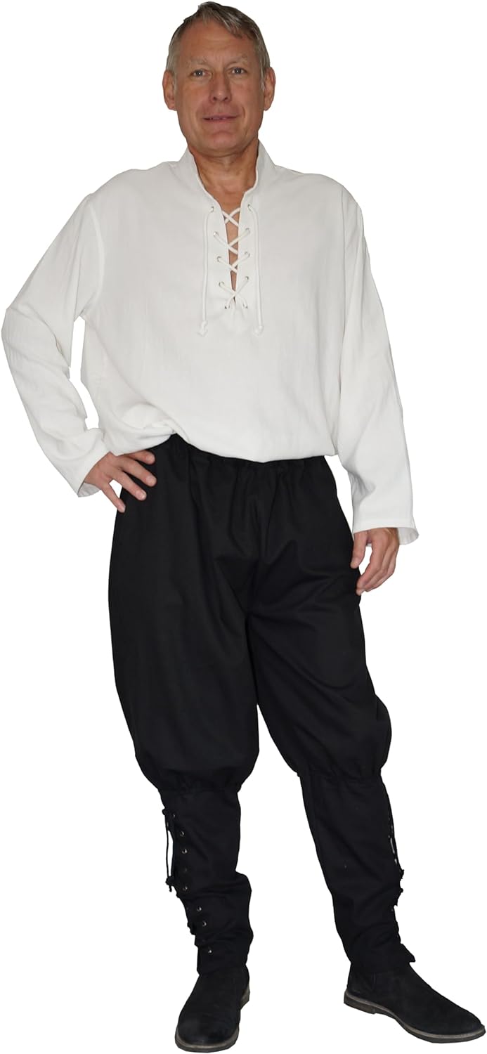 MAYLYNN Mittelalter Hose mit Taschen und Schnürung Wikinger Kelte, schwarz, Grösse:XXL XXL Schwarz,