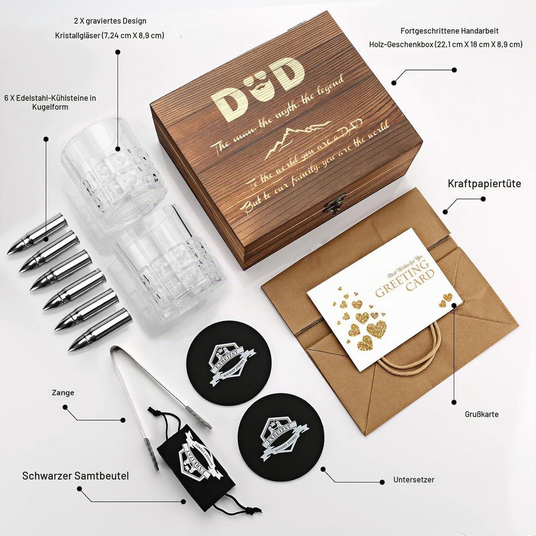 Whisky Gläser Set- Whiskey Gläser Papa -whiskey geschenke für männer- Vatertag Männertag Herrentag G
