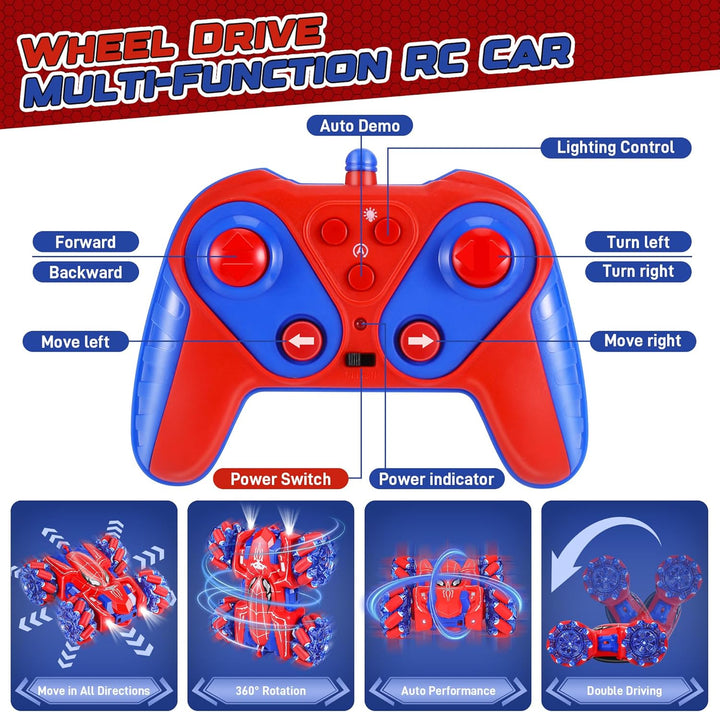 Kssvzz Spider Ferngesteuertes Auto ab 3-10 Jahre, 2.4GHz Doppelseitig RC Auto mit USB-C Wiederauflad