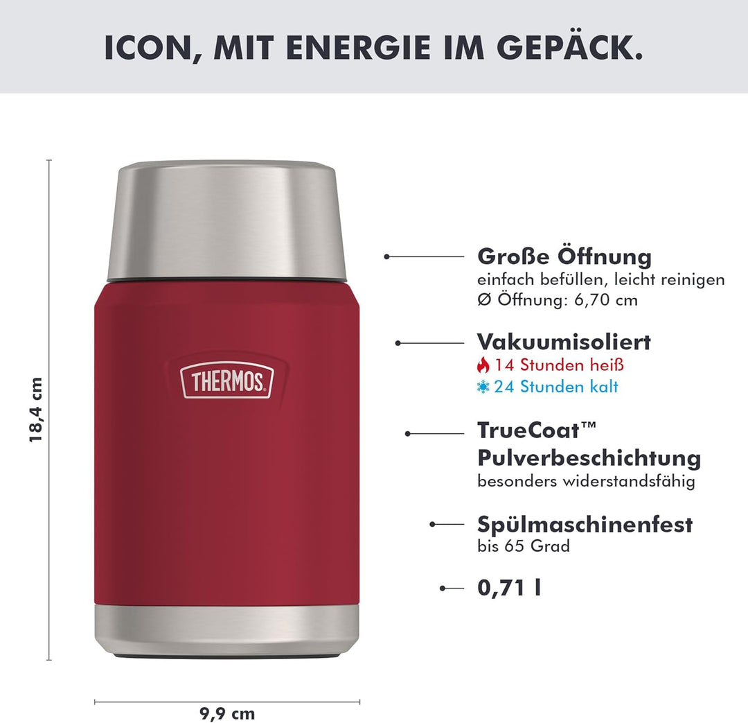 Thermos ICON Food Jar 0,71 l, rot/berry mat, Speisegefäss für Essen 710 ml, doppelwandigem 18/8 Edel