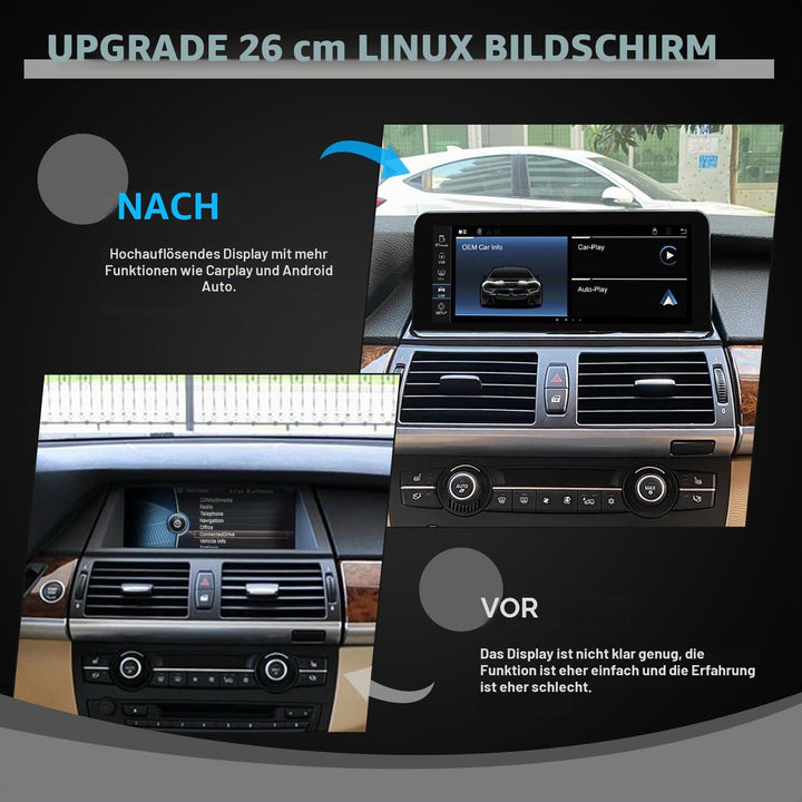 PEMP 10,25" Linux-Bildschirm E70 E71 CIC Wireless CarPlay Nachrüstung Android Auto, 1920 x 720 Displ