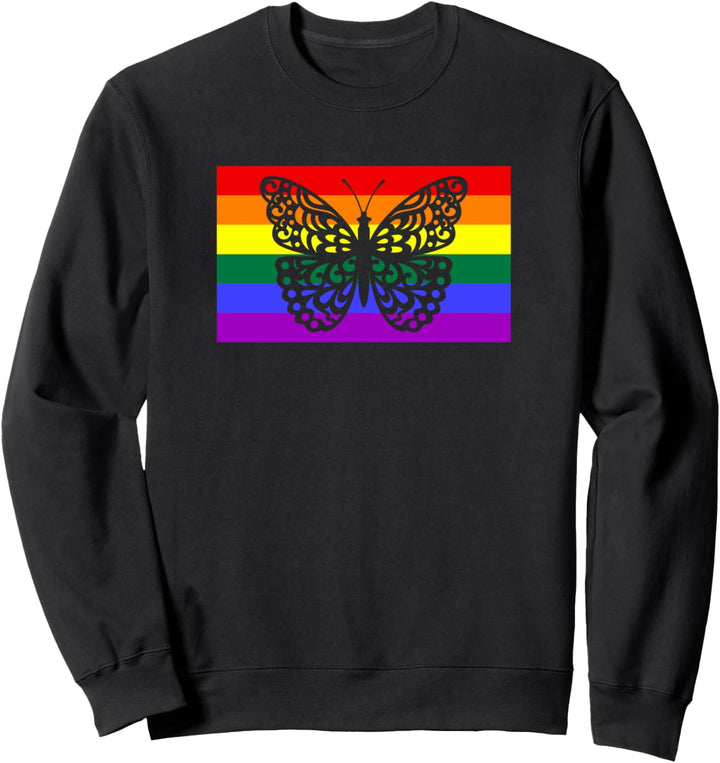 Cute Monarch Butterfly Garden LGBTQ Gay Pride Flag Stuff Art Sweatshirt