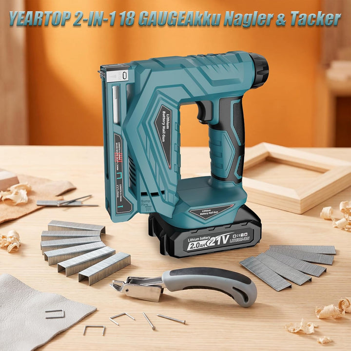 YEARTOP 2-IN-1 Akku Tacker, Elektrotacker für Bastelarbeiten/DIY/Polster | Kompatibel mit Makita 18V