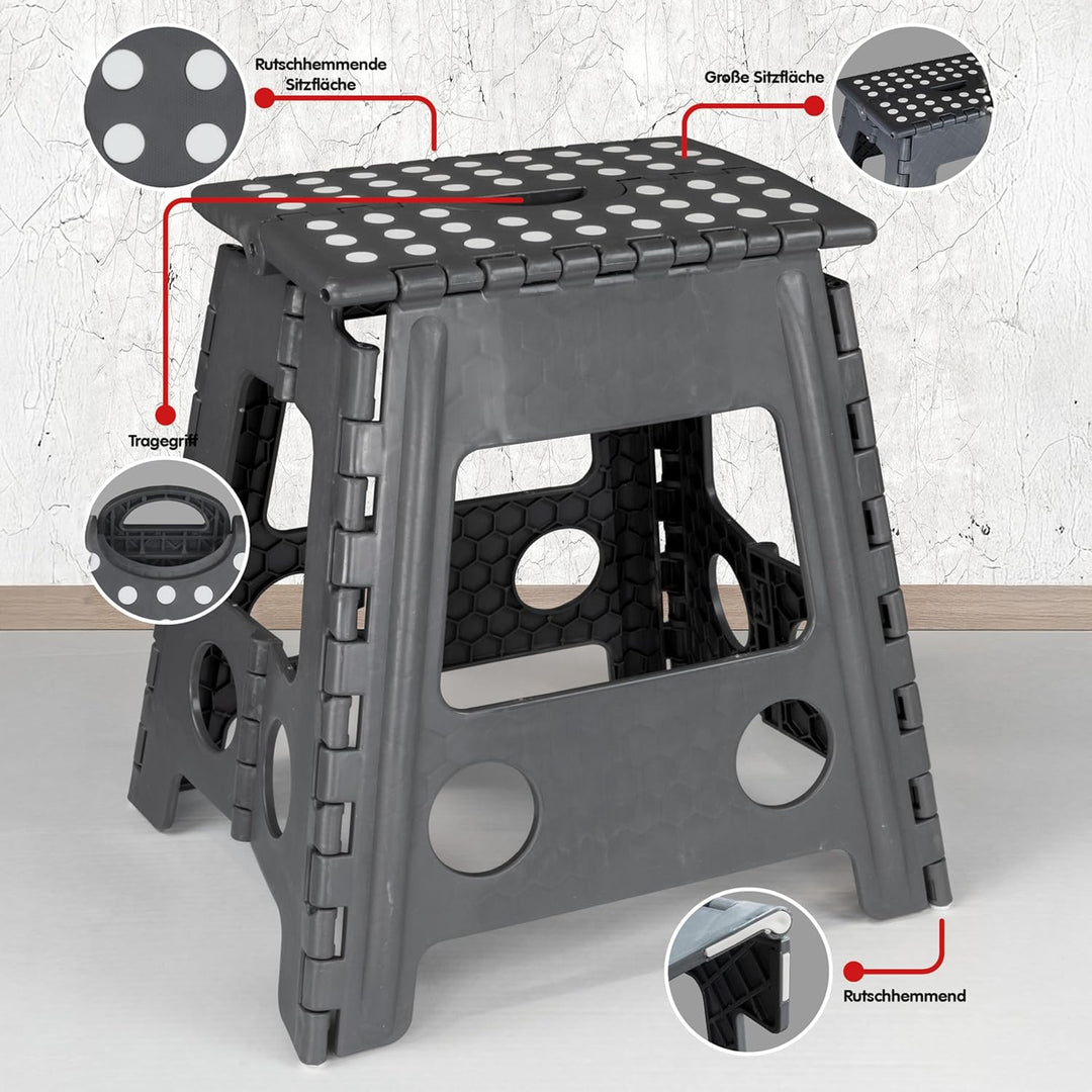 Deco4Me XL Tritthocker klappbar 40 cm hoch, belastbar bis 150 kg, 1 Stufe, rutschfest - Faltbarer Kl