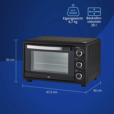 KHG Minibackofen MBO-25S mit Umluft 25l aus Metall in schwarz, 5 Bedienungsstufen, bis 1.500 Watt, i