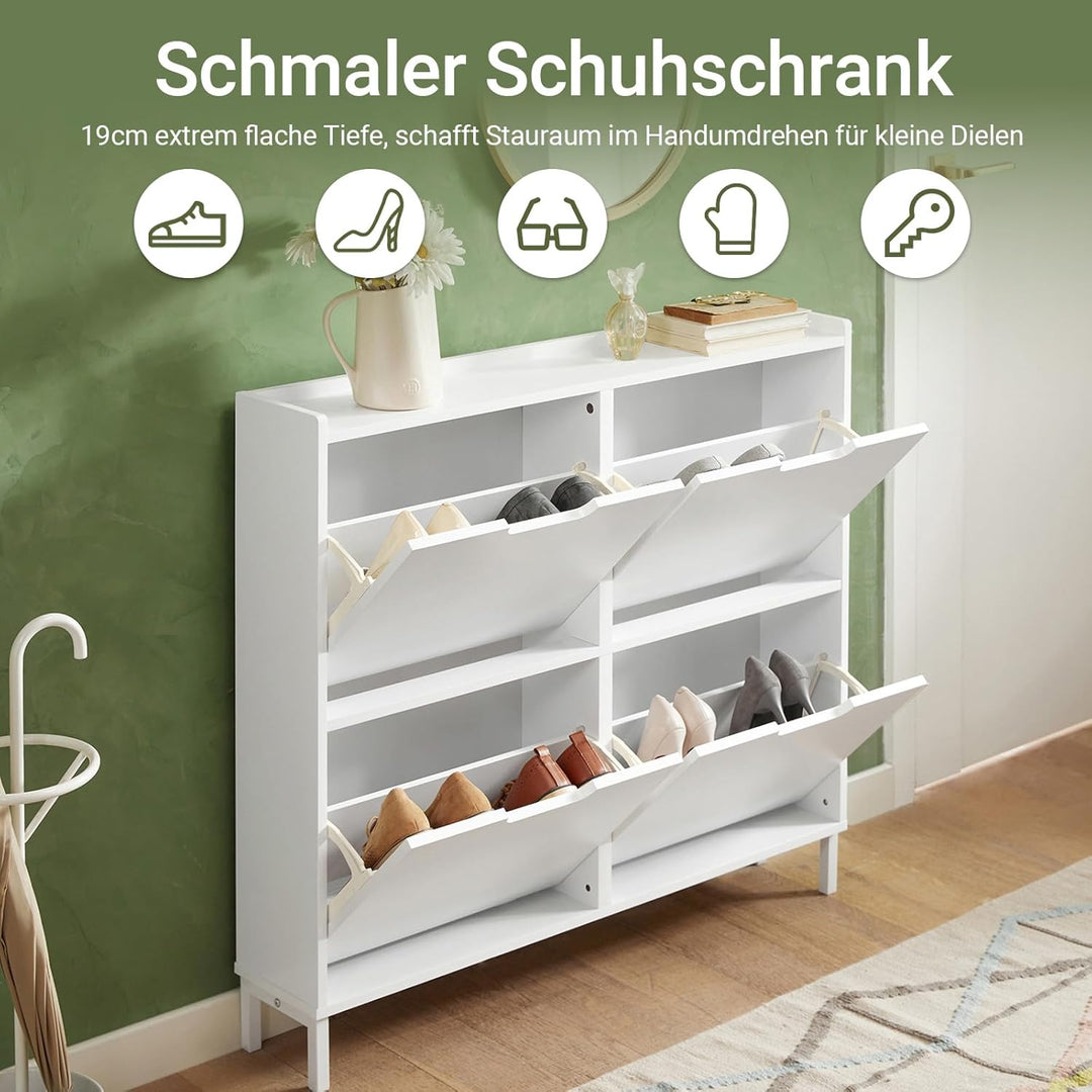 SoBuy Schuhschrank schmal mit 4 Klappen platzsparender Schuhkipper Hoch Kommode mit 4 Ablagen Schuhr