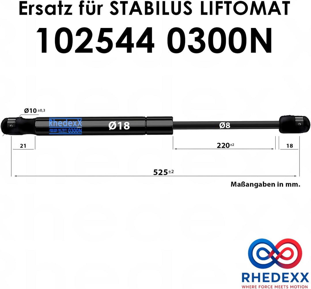 Gasdruckfeder Ersatz für Stabilus Lift-O-Mat 102544 0300N RhedexX® Gasdruckdämpfer mit dynamischer D