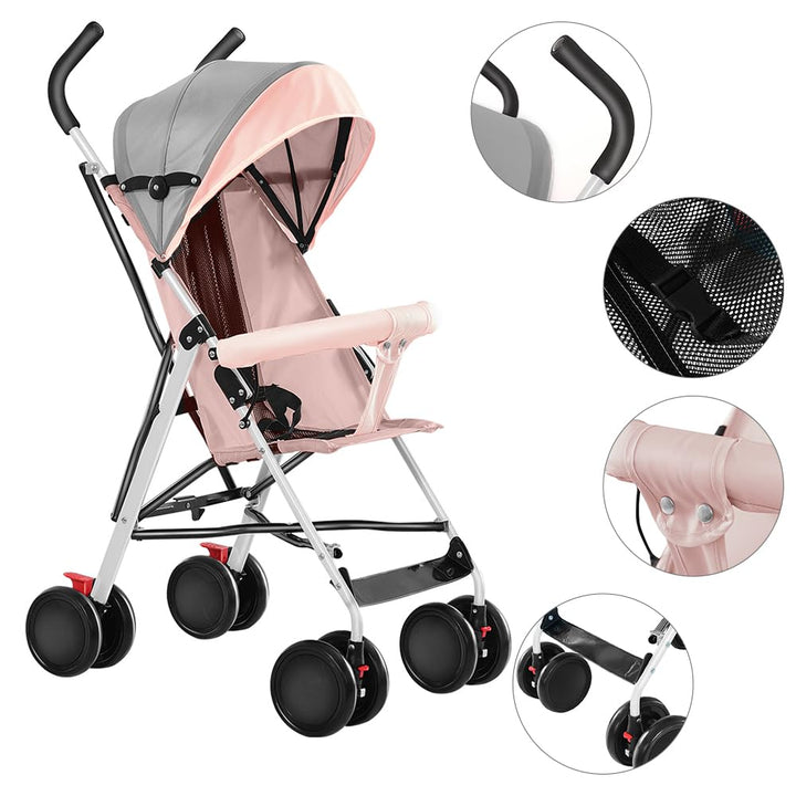 Kinderbuggy, Kinderwagen Zusammenklappbar, Reise-Kinderwagen mit Wattepads und Moskitonetzen (Rosa),