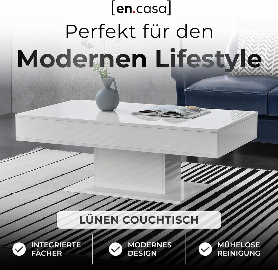 [en.casa] Couchtisch mit 2 Staufächern unter Schiebeplatte Wohnzimmertisch mit Truhefunktion Kaffeet
