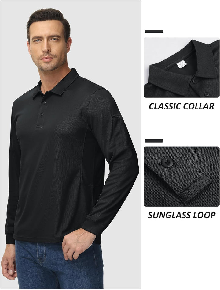 TACVASEN Herren Poloshirt Langarm Golf Tshirts Tactical Shirt Leicht Atmungsaktiv Freizeitshirts mit